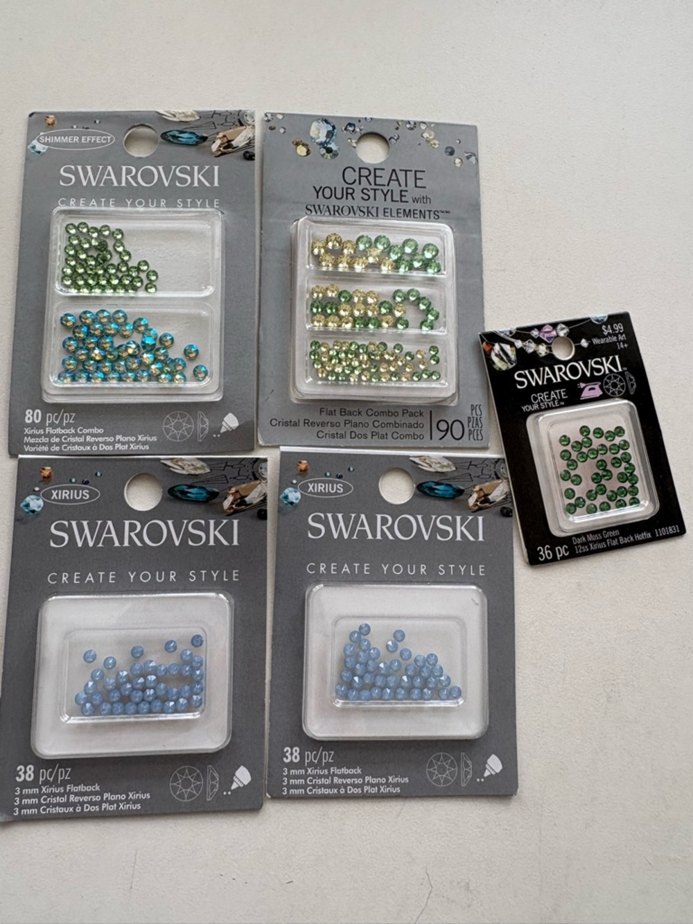 Swarovski Green and Teal Flatback Crystal Rhinestone Mix